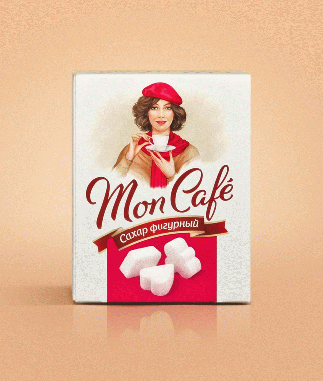Новый дизайн упаковки фигурного сахара «Mon Café», 2013 год.