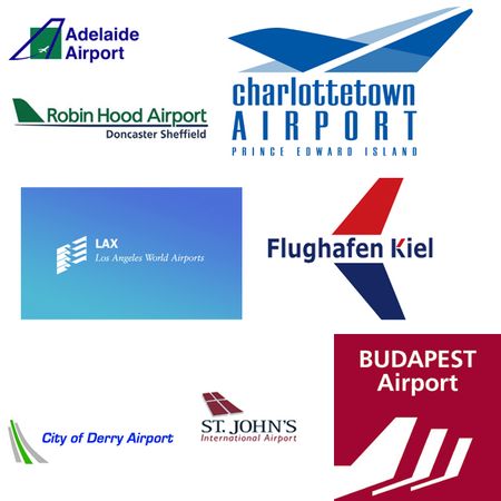 Примеры логотипов с использованием контуров фюзеляжа самолёта.