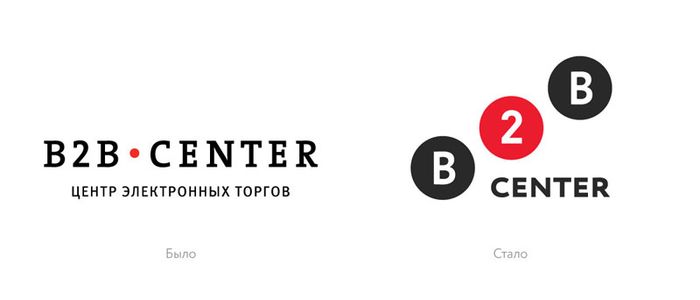 Старый и новый логотип центра электронных торгов B2B-Center, 2014 год.